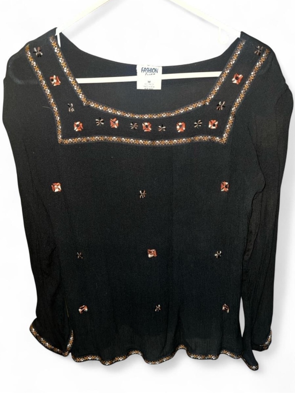 Y2K Fashion Fuse Beaded Floral Embroidered Hippie Style Blouse Top Sz M